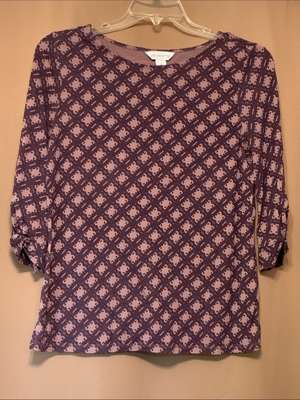 Liz Claiborne Purple Geometric Long Sleeve Tee